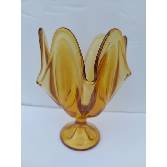 Viking Honey Amber Handkerchief 6 Point Footed Swung Vase VGC - Picture 1 of 4